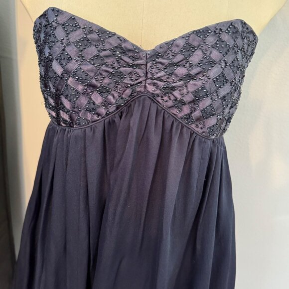 Laundry By Shelli Segal Navy Silk Strapless Bubble Skirt Dress Size 4 - Picture 2 of 11